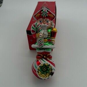 Christopher Radko Nutcracker Candy Cane Reflector Hanging Ornament w/ Box